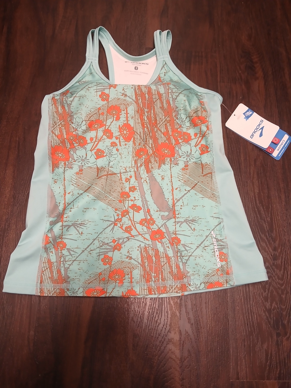 Brooks Mint Green Racerback Tank with Orange Floral Print